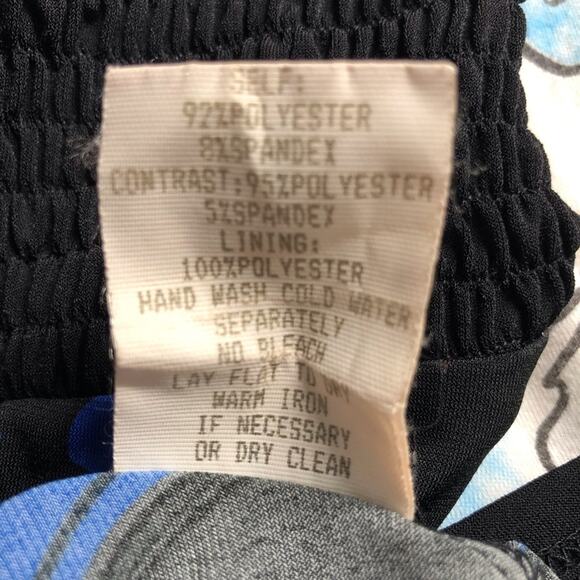 Rabbit Rabbit Rabbit Blue Floral Fit & Flare Dress Sleeveless Black Trim V Neck - Picture 8 of 16